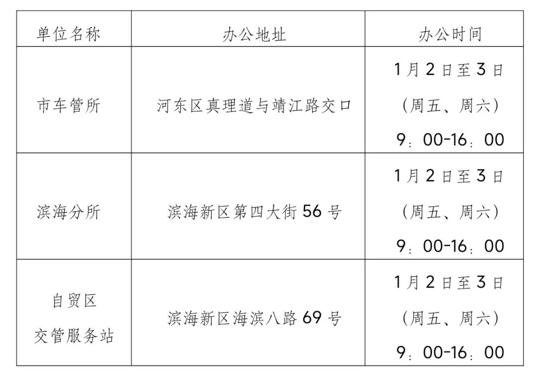 交管车管所服务窗口办公安排_出行提示_天津市元旦假期交通出行提示